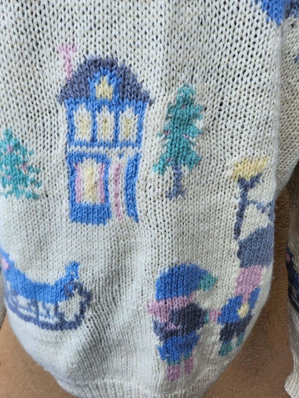 Vintage 90s Y2K Eddie Bauer Wool Cardigan Chunky Knit Cabin Fair Isle Sweater L - Picture 6 of 16